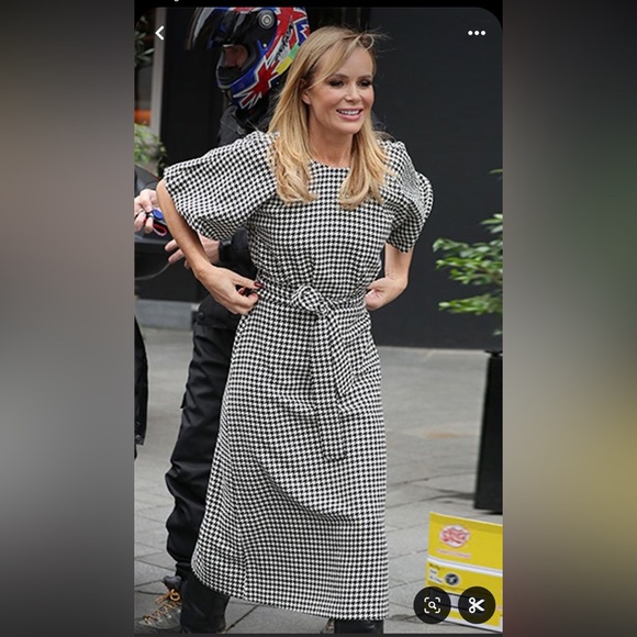 Zara Women Houndstooth Midi Dress Black White Balloon Sleeves Size M - Picture 11 of 16